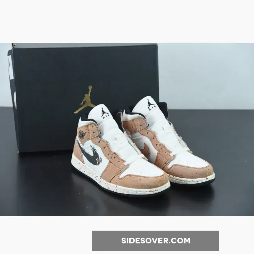 Air Jordan 1 Mid SE 'Brushstroke' Sail/Cider-Chile Red-Black / paint for jordans