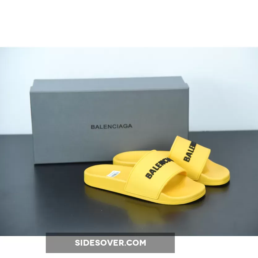 Balenciaga Logo Pool Sides Sandals Yellow Black 1675867640 Online Sale
