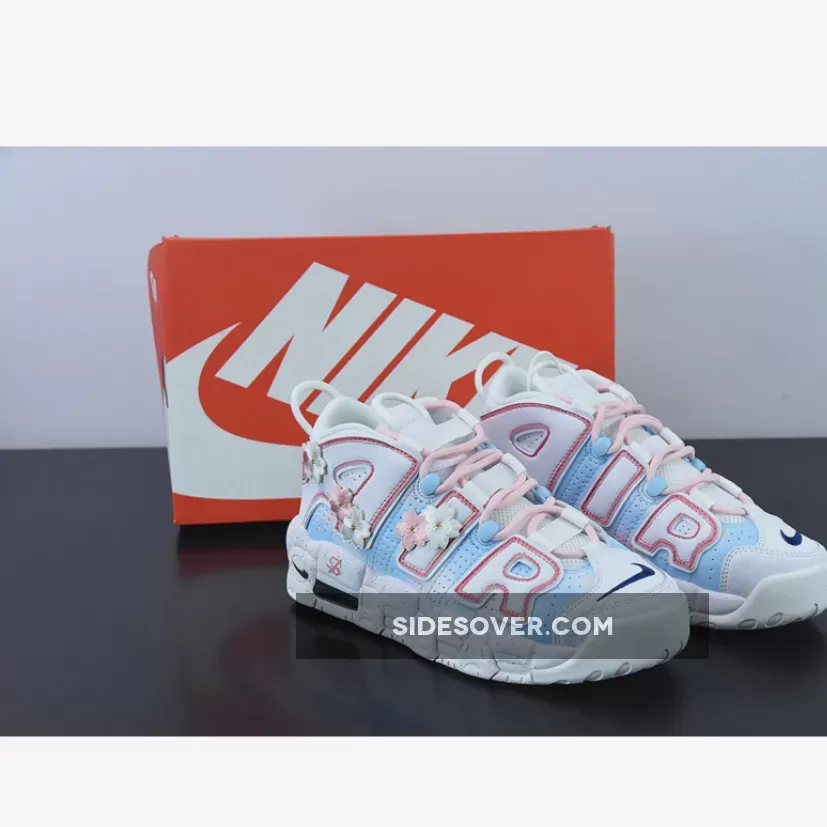 Custom Nike Air More Uptempo Cherry White Blue Pink / blue and pink nike