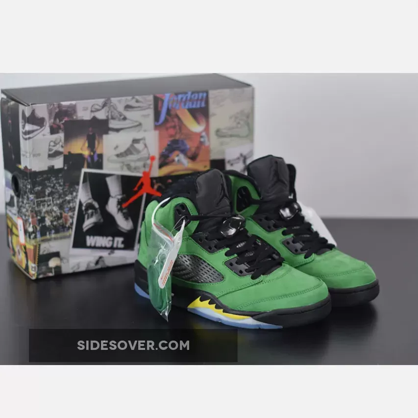 Air Jordan 5 SE "Oregon Ducks" Apple Green/Black-Yellow Strike-Black