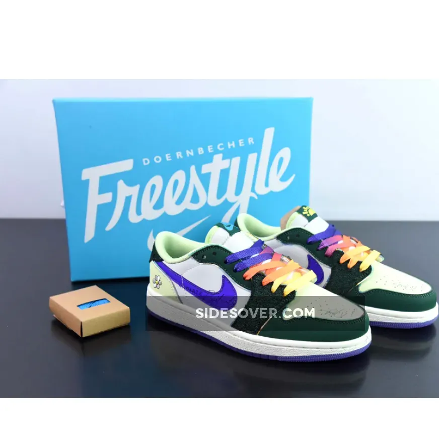Air Jordan 1 Low 'Doernbecher' Gorge Green/Court Purple-White-Barely Volt #jordan 1 doernbecher freestyle