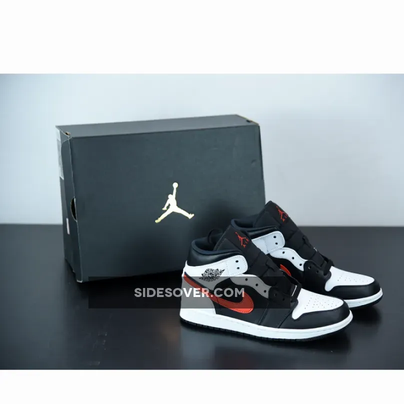 Jordan 1 Mid Black Chile Red White 554724-075 For Sale