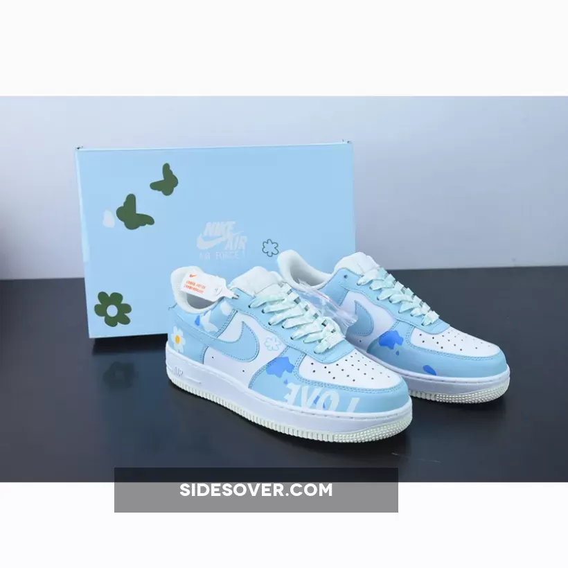 Custom Nike Air Force 1 Low 'Love' Light Blue White / jordan air force 1 blue