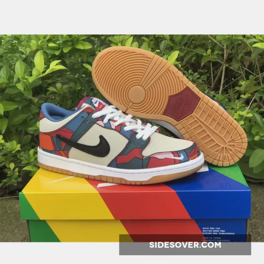 Parra x Nike SB Dunk Low Fire Pink/Gym Red-Mocha-White-Royal Blue-Black / nike sb blue and black