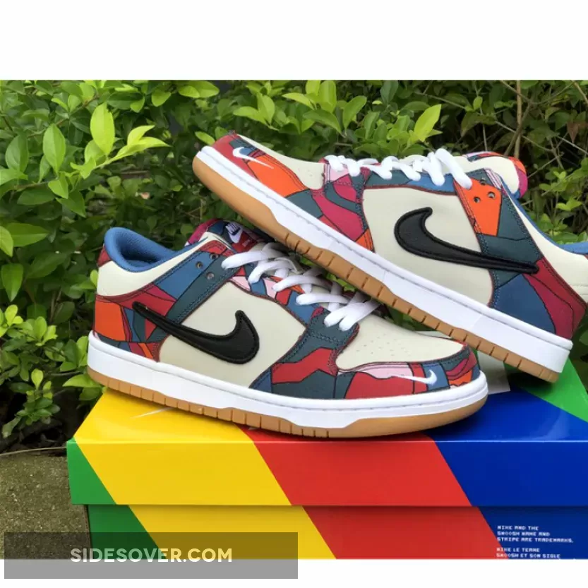 Parra x Nike SB Dunk Low Fire Pink/Gym Red-Mocha-White-Royal Blue-Black / nike sb blue and black