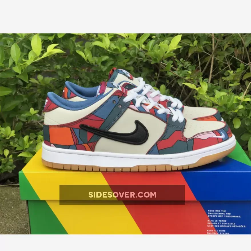 Parra x Nike SB Dunk Low Fire Pink/Gym Red-Mocha-White-Royal Blue-Black / nike sb blue and black