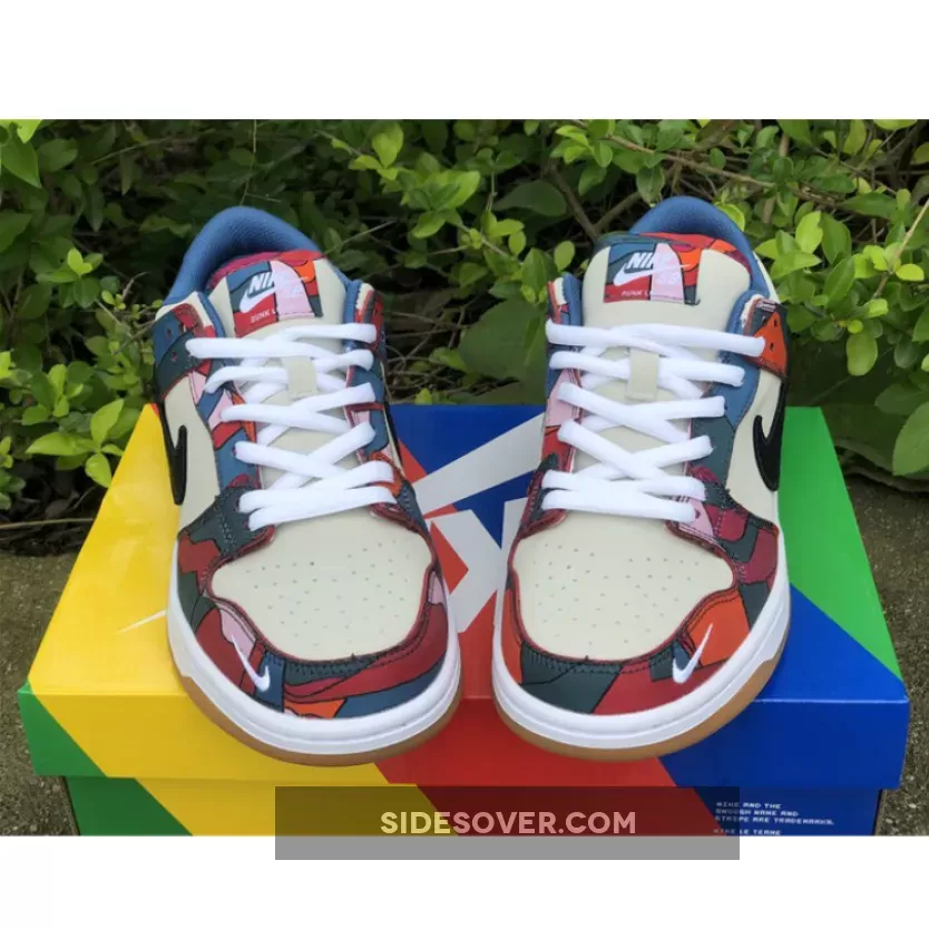 Parra x Nike SB Dunk Low Fire Pink/Gym Red-Mocha-White-Royal Blue-Black / nike sb blue and black