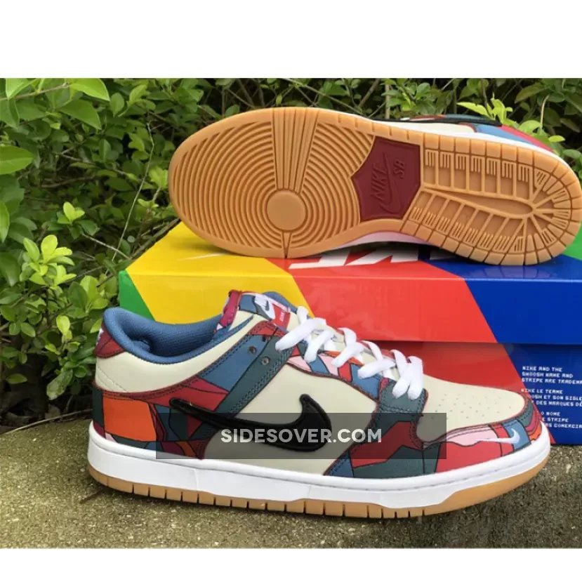 Parra x Nike SB Dunk Low Fire Pink/Gym Red-Mocha-White-Royal Blue-Black / nike sb blue and black