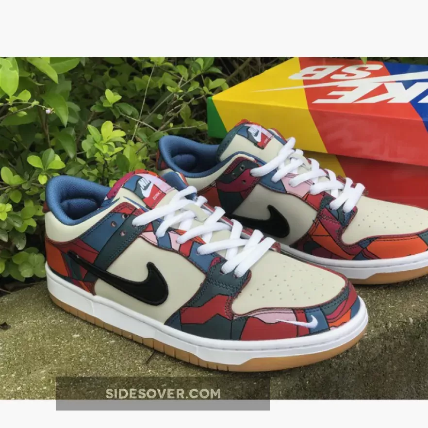 Parra x Nike SB Dunk Low Fire Pink/Gym Red-Mocha-White-Royal Blue-Black / nike sb blue and black