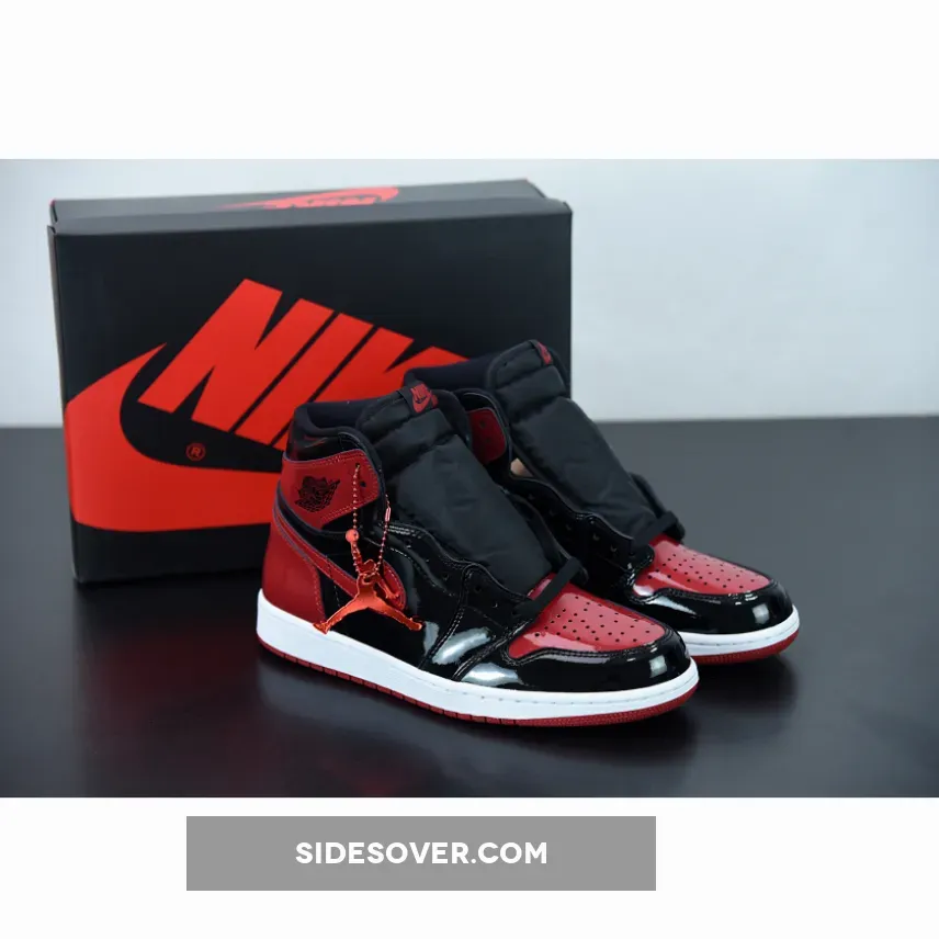 Air Jordan 1 High OG 'Bred Patent' Black/White-Varsity Red | jordan red black patent leather