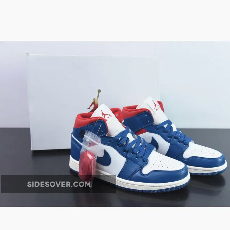 Air Jordan 1 Mid White/French Blue-Gym Red-Black - jordan 1 blue red and white