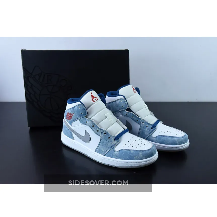 Air Jordan 1 Mid French Blue/Fire Red-White-Light Steel Grey #red and blue jordan