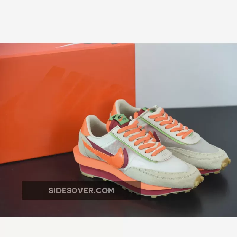 Clot x Sacai x Nike LDWaffle Net/Orange Blaze-Deep Red-Green Bean sacai x clot x ldwaffle 'net orange blaze