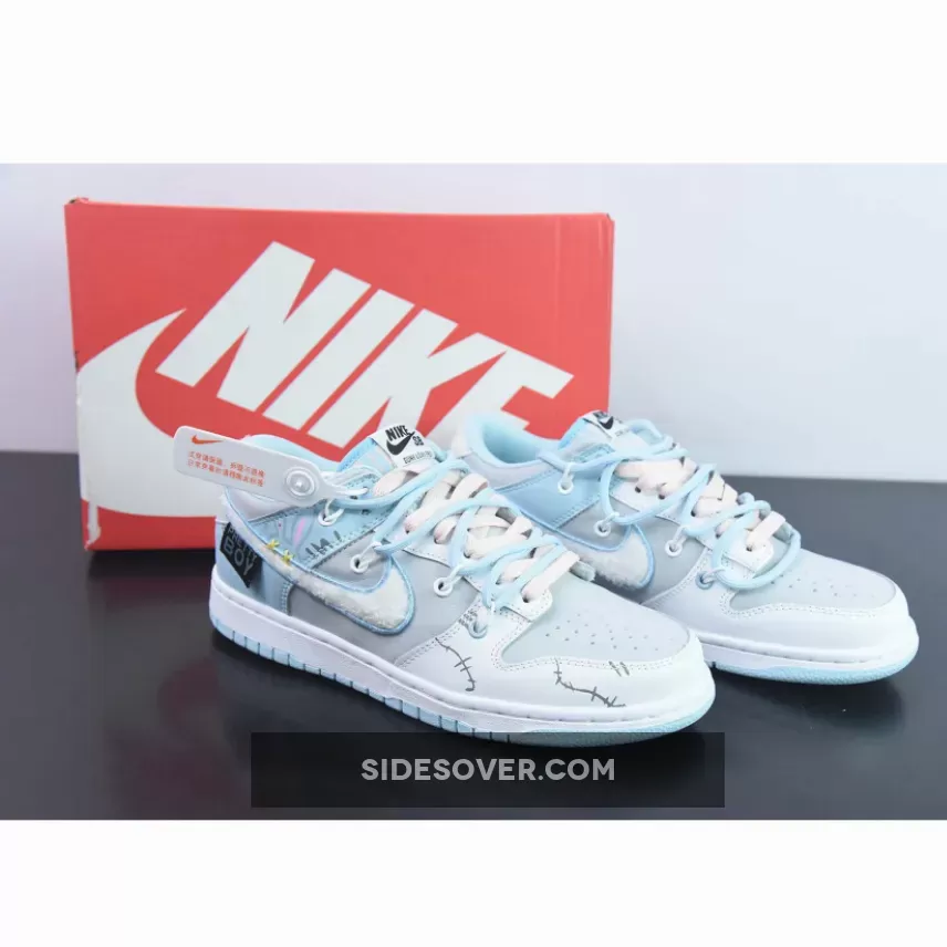 Custom Nike Dunk Low Retro Fleece Swoosh Worn Blue 1684828276