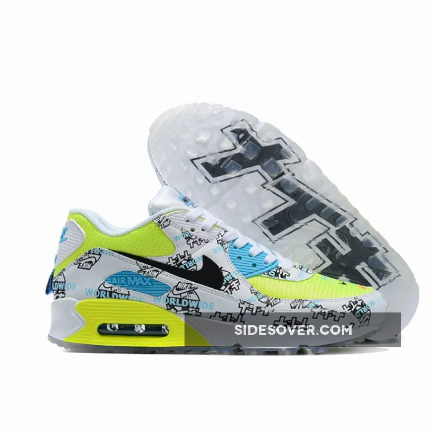 Nike Air Max 90 "Worldwide" White/Blue Fury/Black/Volt