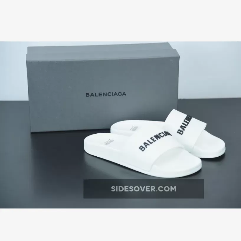 Balenciaga Logo Pool Sides Sandals White Black