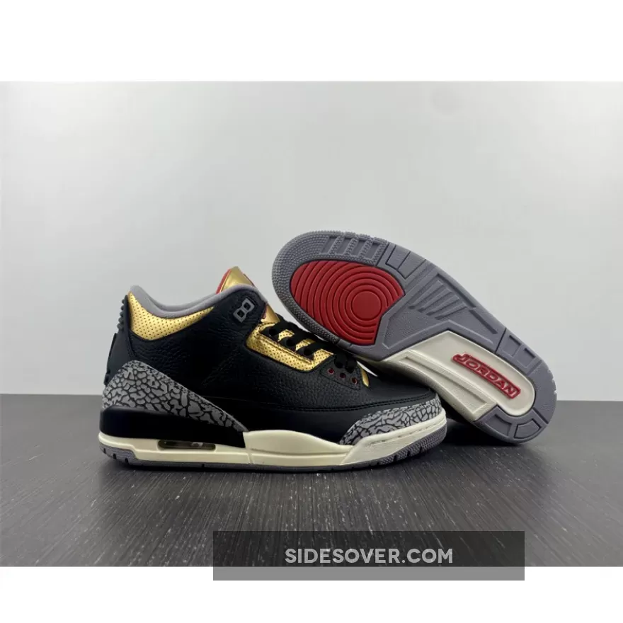 Air Jordan 3 Black/Fire Red-Metallic Gold-Cement Grey CK9246-067 / air jordan 3 gold