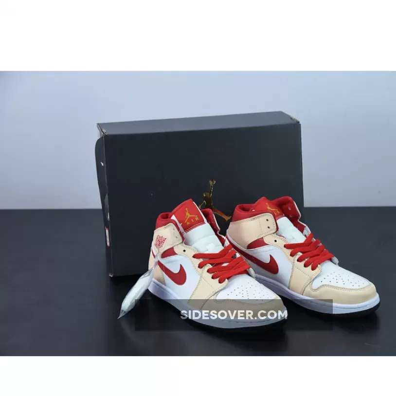 Air Jordan 1 Mid White/Beige-Red 554725-201 / air jordan 1 beige red
