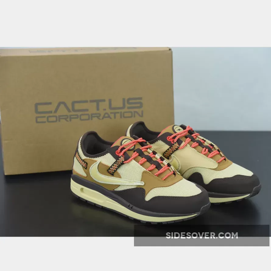 Travis Scott x Nike Air Max 1 Baroque Brown/Lemon Drop-Wheat-Chile Red / mens nike travis scott x air max 1 'baroque