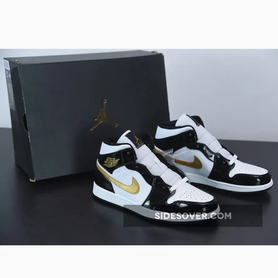 Air Jordan 1 Mid Black Gold Patent Leather