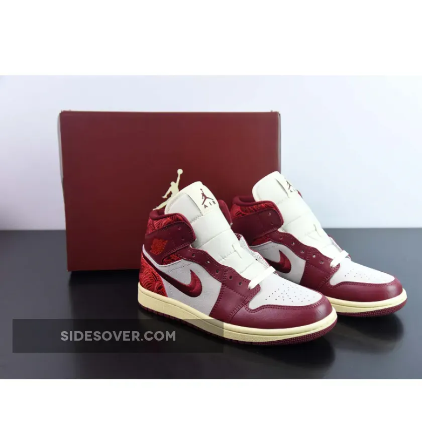 Air Jordan 1 Mid SE WMNS "Tiki Leaf" Team Red/University Red-Sail-Muslin