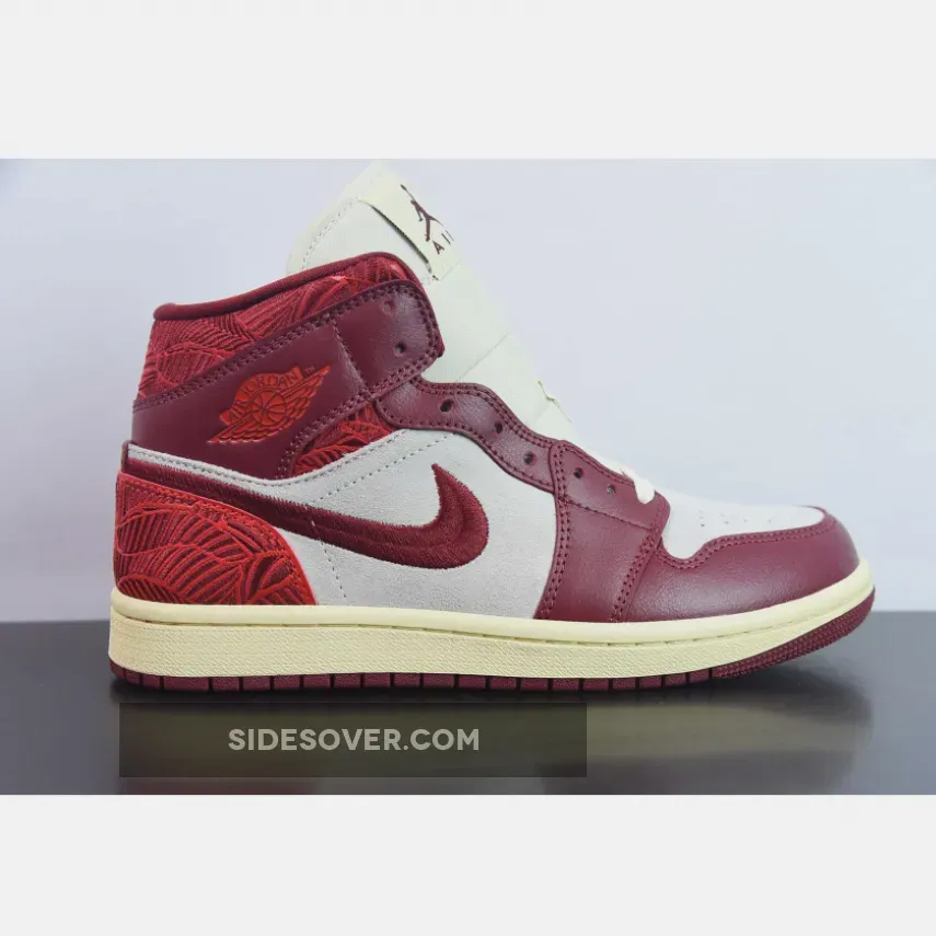 Air Jordan 1 Mid SE WMNS "Tiki Leaf" Team Red/University Red-Sail-Muslin Air Jordan 1 Mid SE WMNS "Tiki Leaf" Team Red/University Red-Sail-Muslin