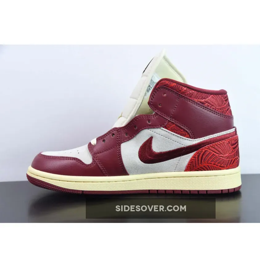 Air Jordan 1 Mid SE WMNS "Tiki Leaf" Team Red/University Red-Sail-Muslin Air Jordan 1 Mid SE WMNS "Tiki Leaf" Team Red/University Red-Sail-Muslin