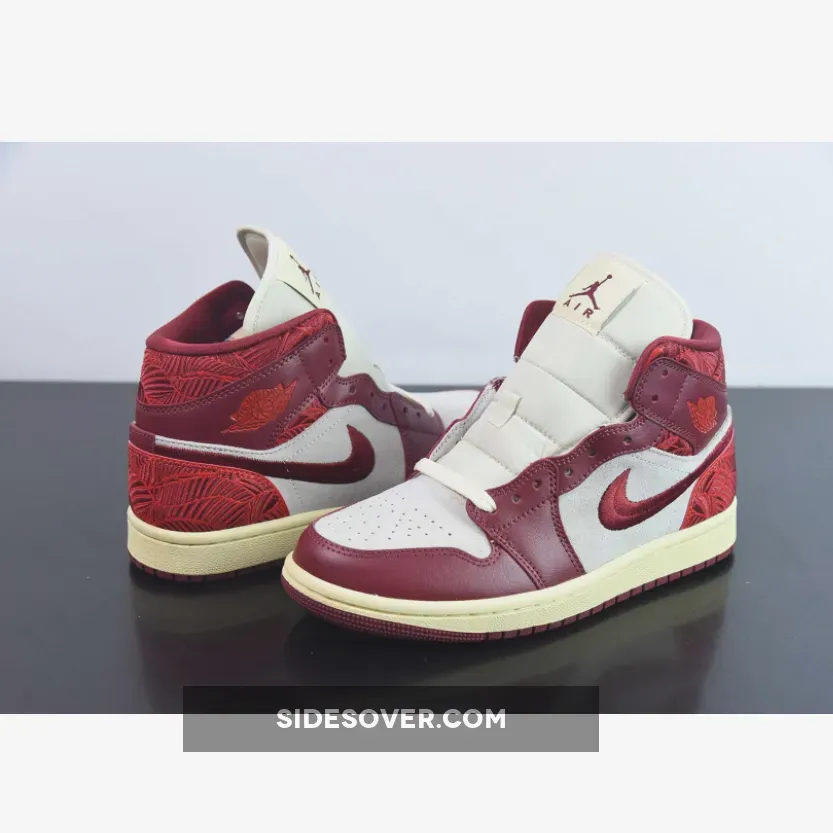 Air Jordan 1 Mid SE WMNS "Tiki Leaf" Team Red/University Red-Sail-Muslin Air Jordan 1 Mid SE WMNS "Tiki Leaf" Team Red/University Red-Sail-Muslin