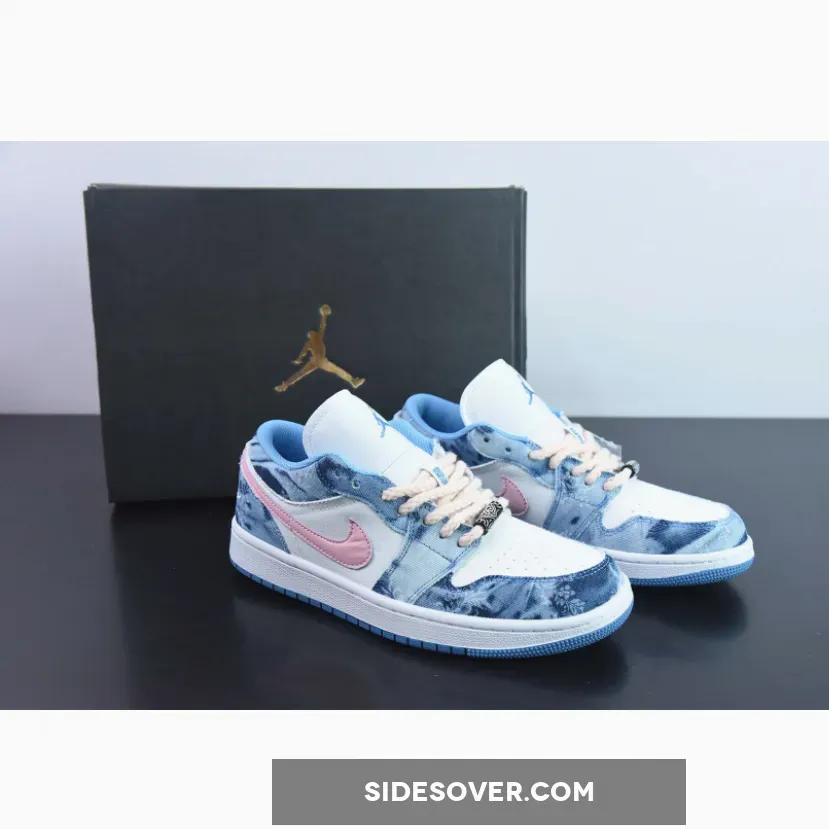 Custom Air Jordan 1 Low Washed Denim/White-Pink
