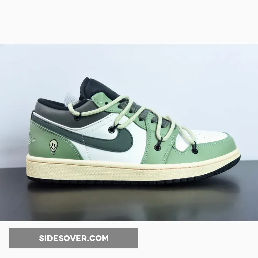 Custom Air Jordan 1 Low White Black Green Custom Air Jordan 1 Low White Black Green