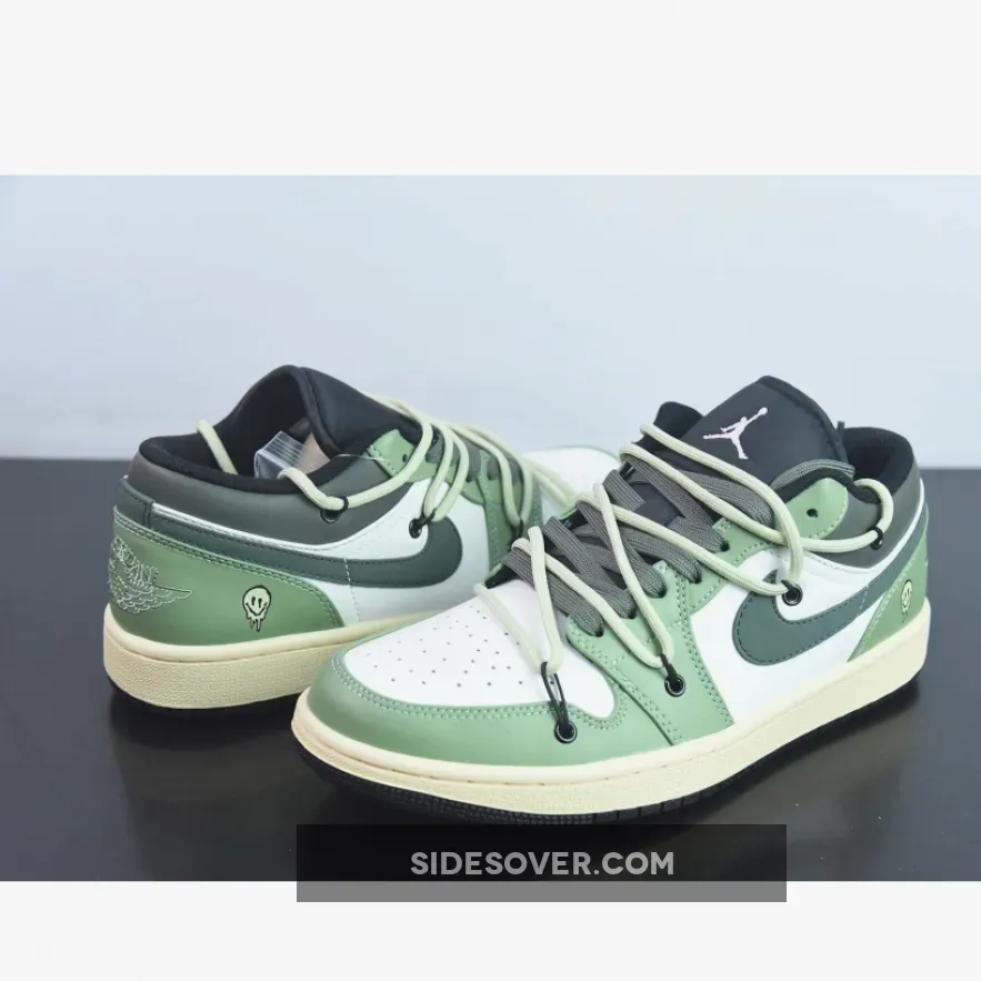 Custom Air Jordan 1 Low White Black Green Custom Air Jordan 1 Low White Black Green