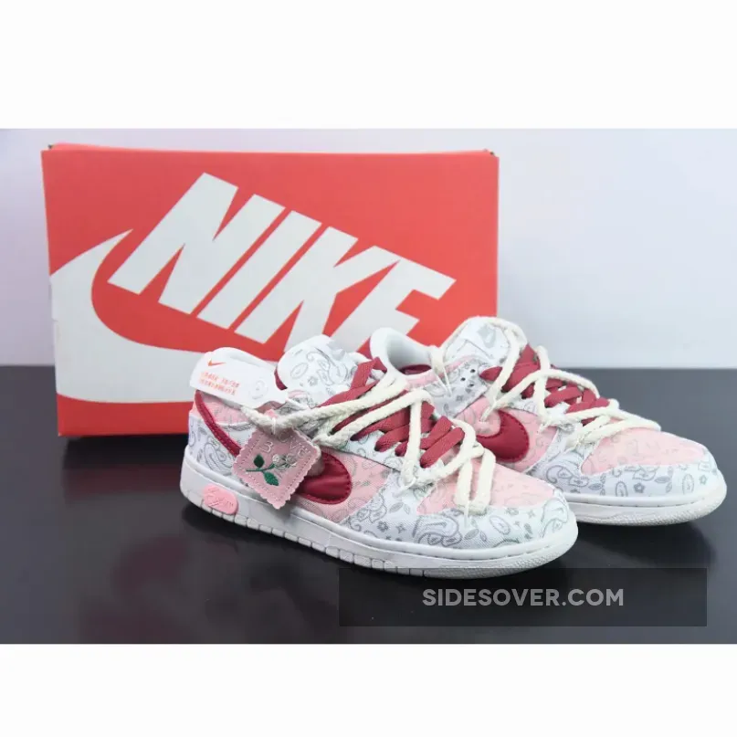 Custom Nike Dunk Low ‘White Paisley’ White Red