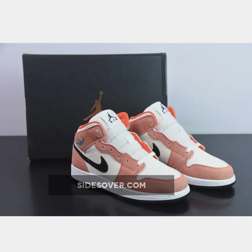 Jordan 1 Mid GS "Orange Suede" Team Orange/Black-Sail