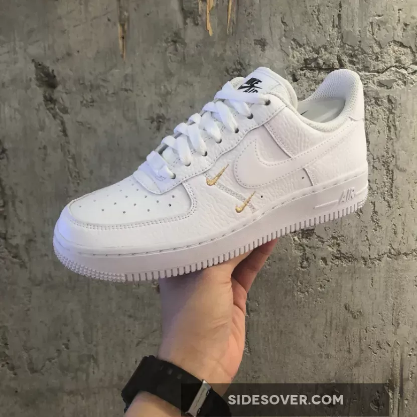 Nike Air Force 1 Gold Mini Swoosh White Metallic Gold WMNS
