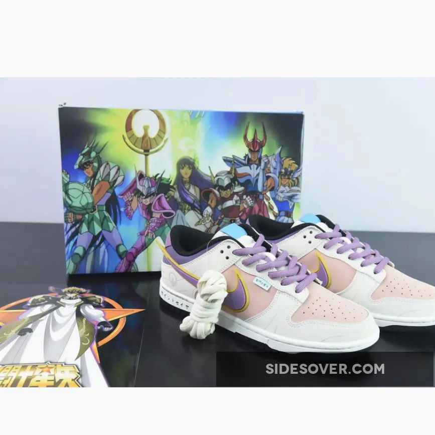 Saint Seiya x Nike Dunk Low Custom White Purple Pink